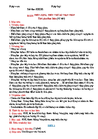 Giáo án Toán Lớp 6 (Sách Cánh diều) - Đại số - Chương 5, Bài 6: Phép cộng, phép trừ số thập phân