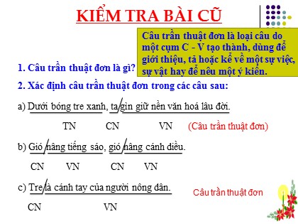 Bài giảng Ngữ văn 6 - Bài 27: Câu trần thuật đơn có từ là