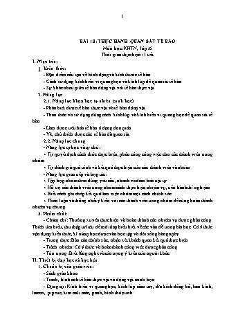 Giáo án Khoa học tự nhiên Lớp 6 Sách Chân trời sáng tạo - Chủ đề 6 - Bài 18: Thực hành quan sát tế bào