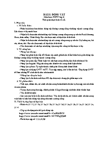 Giáo án Khoa học tự nhiên Lớp 6 Sách Chân trời sáng tạo - Chủ đề 8 - Bài 31: Động vật