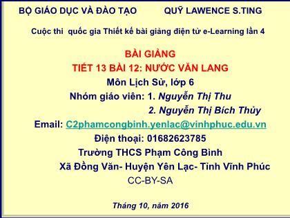 Bài giảng Lịch sử Lớp 6 - Tiết 13, Bài 12: Nước Văn Lang - Nguyễn Thị Thu