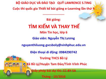 Bài giảng Tin học Lớp 6 - Bài: Tìm kiếm và thay thế - Nguyễn Thị Lương