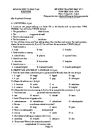 Đề kiểm tra cuối học kì 1 môn Tiếng Anh 6 - Năm học 2023-2024 (Có đáp án)
