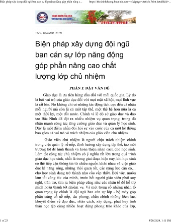 Sáng kiến kinh nghiệm Biện pháp xây dựng đội ngũ ban cán sự lớp năng động góp phần nâng cao chất lượng lớp chủ nhiệm