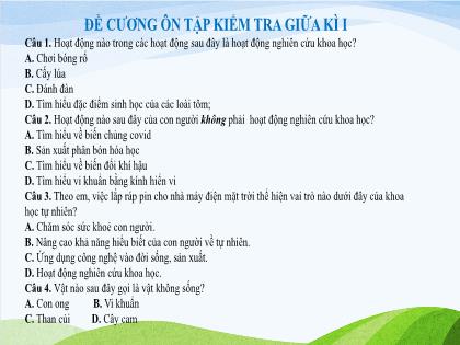 Bài giảng Khoa học tự nhiên 6 (Kết nối tri thức) - Ôn tập kiểm tra giữa kì I