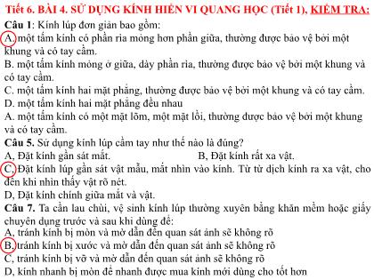Bài giảng Khoa học tự nhiên 6 (Kết nối tri thức) - Tiết 6, Bài 4: Sử dụng kính hiển vi quang học (tiết 1)