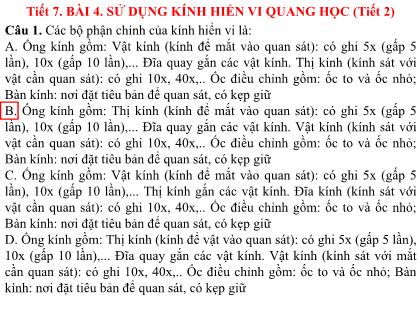 Bài giảng Khoa học tự nhiên 6 (Kết nối tri thức) - Tiết 7, Bài 4: Sử dụng kính hiển vi quang học (tiết 2)