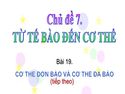Bài giảng Khoa học tự nhiên Lớp 6 (Chân trời sáng tạo) - Bài 19: Cơ thể đơn bào và cơ thể đa bào (Tiếp theo)