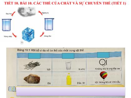 Bài giảng Khoa học tự nhiên Lớp 6 (Kết nối tri thức) - Tiết 10, Bài 10: Các thể của chất và sự chuyển thể (tiết 1)