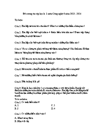Đề cương ôn thi giữa học kì 1 môn Công nghệ 6 - Năm học 2023-2024