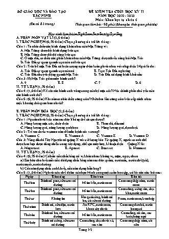 Đề kiểm tra cuối học kì 2 môn Khoa học tự nhiên 6 - Năm học 2022-2023 (Có đáp án)