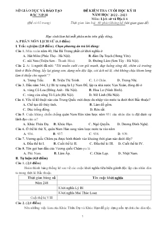 Đề kiểm tra cuối học kì 2 môn Lịch sử và Địa lí 6 - Năm học 2022-2023 (Có đáp án)