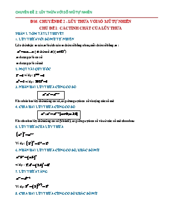 Chuyên đề bồi dưỡng HSG Toán Lớp 6 - Chuyên đề 2: Lũy thừa với số mũ tự nhiên - Chủ đề 1: Các tính chất của lũy thừa