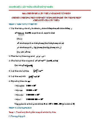 Chuyên đề bồi dưỡng HSG Toán Lớp 6 - Chuyên đề 2: Lũy thừa với số mũ tự nhiên - Chủ đề 4: Phương pháp biến đổi tương đương để tìm thành phần chưa biết của lũy thừa
