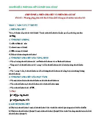 Chuyên đề bồi dưỡng HSG Toán Lớp 6 - Chuyên đề 3: Phép chia hết và phép chia có dư - Chủ đề 1: Phương pháp phân tích thành thừa số để chứng minh các bài toán chia hết