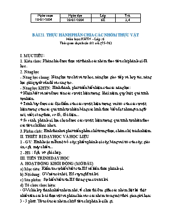 Bài giảng Khoa học tự nhiên 6 (Kết nối tri thức) - Bài 21: Thực hành phân chia các nhóm thực vật - Trường THCS Nguyễn Chuyên Mỹ