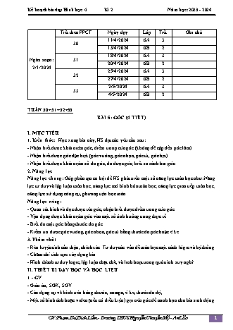 Bài giảng Toán 6 (Kết nối tri thức) - Tuần 30-33 - Bài 55: Góc - Năm học 2023-2024 - Phạm Thị Bích Liên