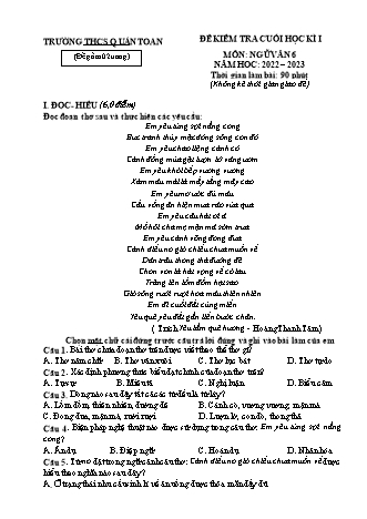 Đề kiểm tra cuối học kì 1 môn Ngữ văn 6 - Năm học 2022-2023 - Nguyễn Thị Thùy (Có đáp án + Ma trận)
