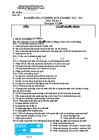 Đề kiểm tra cuối học kì 2 môn Tin học 6 - Năm học 2021-2022 - Trương Văn Hải (Có đáp án)