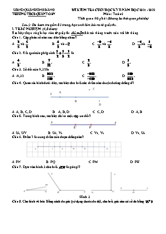 Đề kiểm tra cuối học kì 2 môn Toán 6 - Năm học 2021-2022 - Trường THCS Quán Toan (Có đáp án + Ma trận)