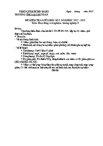 Đề kiểm tra giữa học kì 1 môn Hoạt động trải nghiệm, hướng nghiệp 6 - Năm học 2022-2023 - Đỗ Thị Ngọc Dung (Có đáp án