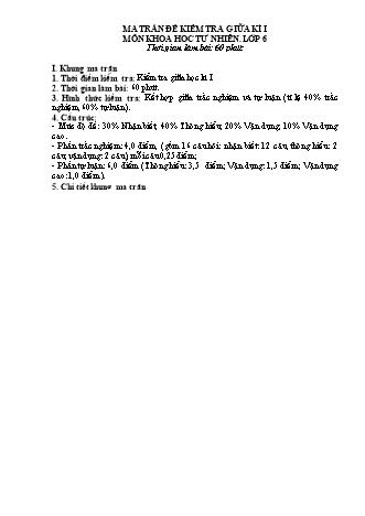 Đề kiểm tra giữa học kì 1 môn Khoa học tự nhiên 6 - Năm học 2022-2023 - Đoàn Thị Hoàng Anh (Có đáp án + Ma trận)