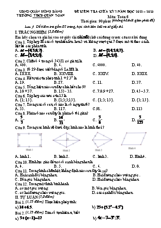 Đề kiểm tra giữa học kì 1 môn Toán 6 - Năm học 2022-2023 - Hoàng Thị Hữu (Có đáp án)