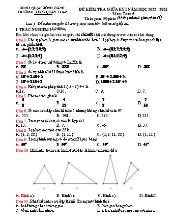 Đề kiểm tra giữa học kì 1 môn Toán 6 - Năm học 2022-2023 - Vũ Hữu Hưng (Có đáp án + Ma trận)
