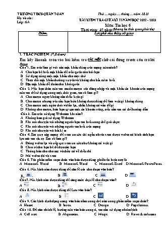 Đề kiểm tra giữa học kì 2 môn Tin học 6 - Năm học 2022-2023 - Bùi Thị Thuận (Có đáp án)