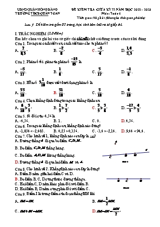 Đề kiểm tra giữa học kì 2 môn Toán 6 - Năm học 2022-2023 - Trường THCS Quán Toan (Có đáp án)