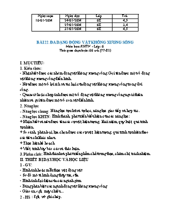 Giáo án Khoa học tự nhiên 6 (Kết nối tri thức) - Bài 22: Đa dạng động vật không xương sống - Năm học 2023-2024 - Trường THCS Nguyễn Chuyên Mỹc