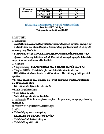 Giáo án Khoa học tự nhiên 6 (Kết nối tri thức) - Bài 23: Đa dạng động vật có xương sống - Năm học 2023-2024 - Trường THCS Nguyễn Chuyên Mỹ