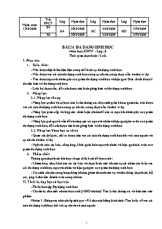 Giáo án Khoa học tự nhiên 6 (Kết nối tri thức) - Bài 24: Đa dạng sinh học - Năm học 2024-2025 - Trường THCS Nguyễn Chuyên Mỹ