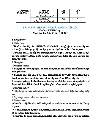 Giáo án Khoa học tự nhiên 6 (Kết nối tri thức) - Bài 27: Lực tiếp xúc và lực không tiếp xúc - Năm học 2023-2024 - Trường THCS Nguyễn Chuyên Mỹ
