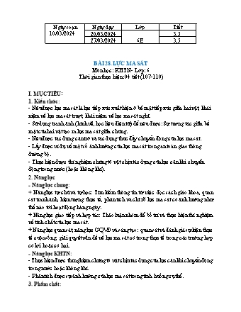 Giáo án Khoa học tự nhiên 6 (Kết nối tri thức) - Bài 28: Lực ma sát - Năm học 2023-2024 - Trường THCS Nguyễn Chuyên Mỹ