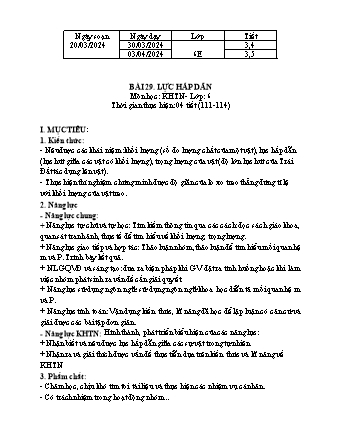 Giáo án Khoa học tự nhiên 6 (Kết nối tri thức) - Bài 29: Lực hấp dẫn - Năm học 2023-2024 - Trường THCS Nguyễn Chuyên Mỹ