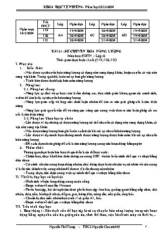 Giáo án Khoa học tự nhiên 6 (Kết nối tri thức) - Bài 31: Sự chuyển hóa năng lượng - Năm học 2024-2025 - Nguyễn Thế Trọng