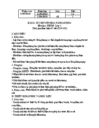 Giáo án Khoa học tự nhiên 6 (Kết nối tri thức) - Bài 31: Sự chuyển đổi hóa năng lượng - Trường THCS Nguyễn Chuyên Mỹ