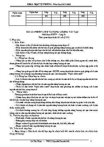 Giáo án Khoa học tự nhiên 6 (Kết nối tri thức) - Bài 32: Nhiên liệu và năng lượng tái tạo - Năm học 2024-2025 - Nguyễn Thế Trọng