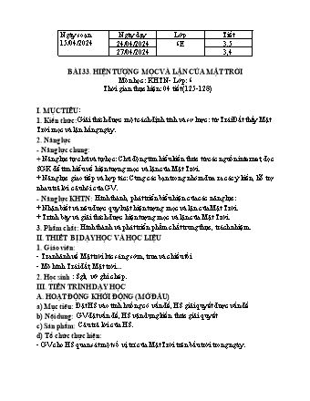 Giáo án Khoa học tự nhiên 6 (Kết nối tri thức) - Bài 33: Hiện tượng mọc và lặn của mặt trời - Trường THCS Nguyễn Chuyên Mỹ