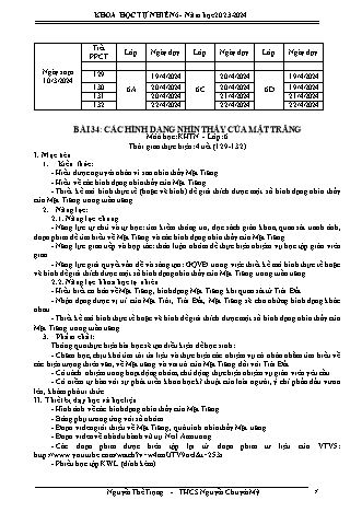 Giáo án Khoa học tự nhiên 6 (Kết nối tri thức) - Bài 34: Các hình dạng nhìn thấy của mặt trăng - Năm học 2024-2025 - Nguyễn Thế Trọng