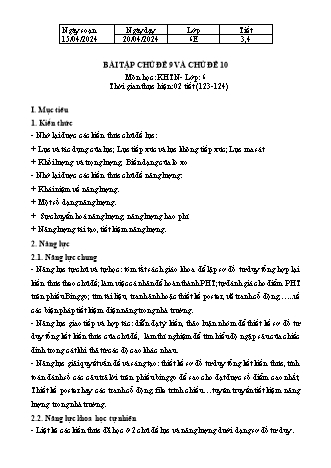 Giáo án Khoa học tự nhiên 6 (Kết nối tri thức) - Bài tập chủ đề 9+10 - Năm học 2023-2024 - Trường THCS Nguyễn Chuyên Mỹ