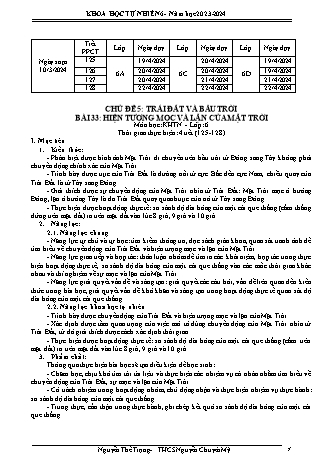Giáo án Khoa học tự nhiên 6 (Kết nối tri thức) - Chủ đề 5 - Bài 33: Hiện tượng mọc và lặn của mặt trời - Năm học 2024-2025 - Nguyễn Thế Trọng