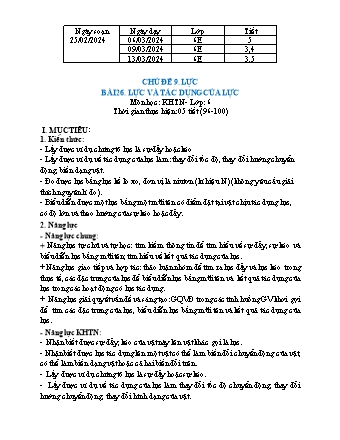 Giáo án Khoa học tự nhiên 6 (Kết nối tri thức) - Chủ dề 9 - Bài 26: Lực và tác dụng của lực - Năm học 2023-2024 - Trường THCS Nguyễn Chuyên Mỹ