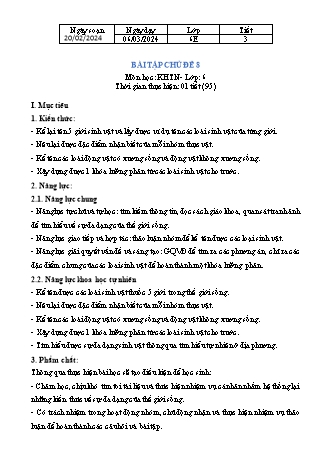 Giáo án Khoa học tự nhiên 6 (Kết nối tri thức) - Chủ dề 9 - Bài tập chủ đề 8 - Năm học 2023-2024 - Trường THCS Nguyễn Chuyên Mỹ