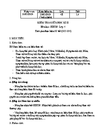 Giáo án Khoa học tự nhiên 6 (Kết nối tri thức) - Tiết 105+106 - Kiểm tra giữa học kì 2 - Năm học 2023-2024 - Trường THCS Nguyễn Chuyên Mỹ