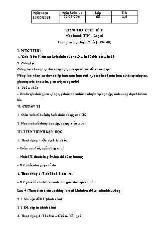 Giáo án Khoa học tự nhiên 6 (Kết nối tri thức)  - Tiết 3+4 - Kiểm tra cuối kì 2 - Trường THCS Nguyễn Chuyên Mỹ