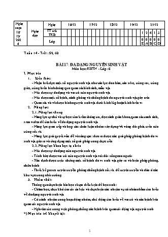 Giáo án Khoa học tự nhiên 6 (Kết nối tri thức) - Tuần 14 - Bài 17: Đa dạng sinh vật - Năm học 2024-2025 - Trường THCS Nguyễn Chuyên Mỹ