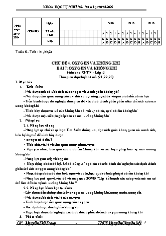 Giáo án Khoa học tự nhiên 6 (Kết nối tri thức) - Tuần 6 - Chủ đề 4 - Bài 7: Oxygen và không khí - Năm học 2024-2025 - Nguyễn Thế Trọng