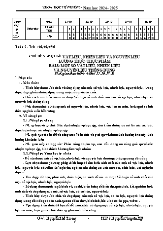 Giáo án Khoa học tự nhiên 6 (Kết nối tri thức) - Tuần 7 - Chủ đề 7 - Bài 8: Một số vật liệu, nhiên liệu và nguyên liệu thông dụng - Năm học 2024-2025 - Nguyễn Thế Trọng